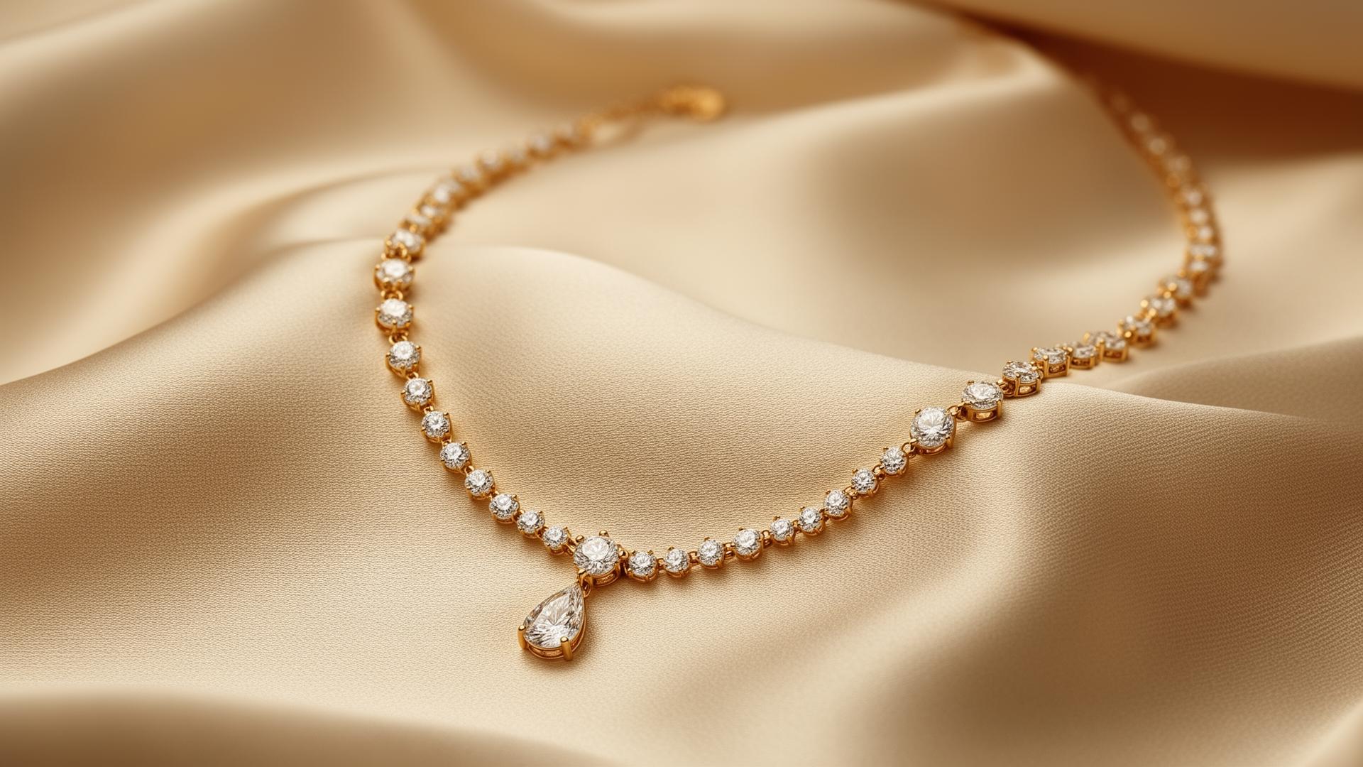 Mystic Love diamond necklace on champagne silk